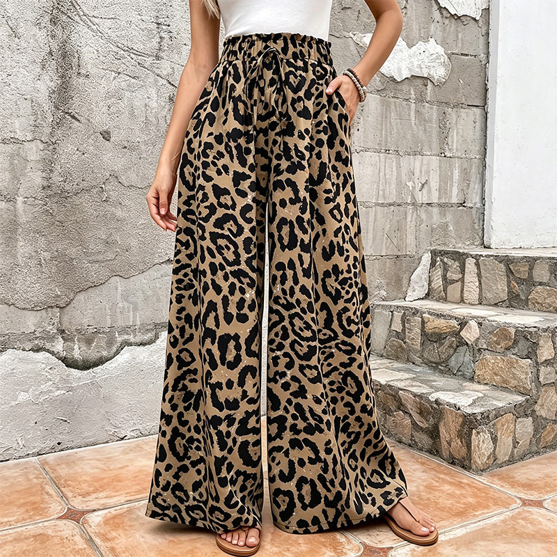 Leopard print loose-fitting wide-leg pants