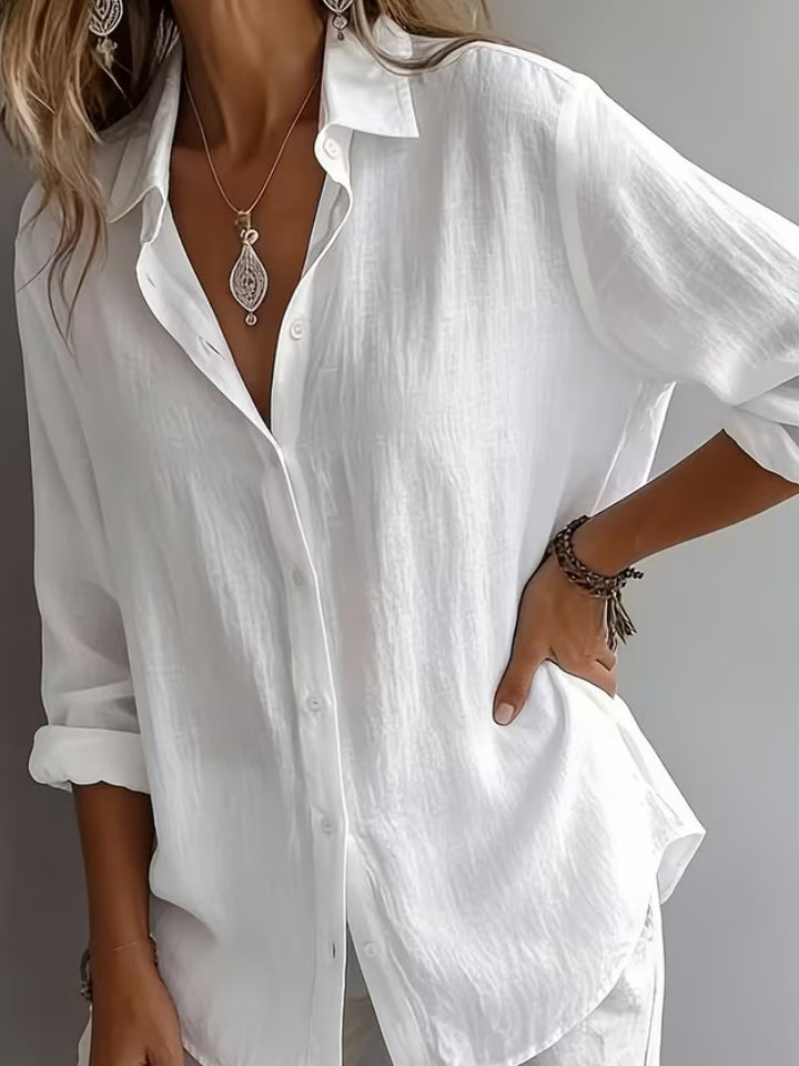 Oversized Linen Blend Button-Down Shirt