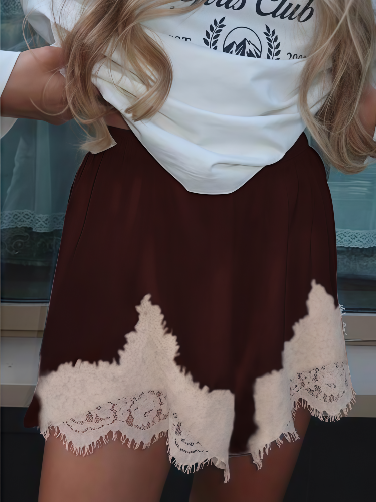 Lace Trim Satin Lounge Shorts