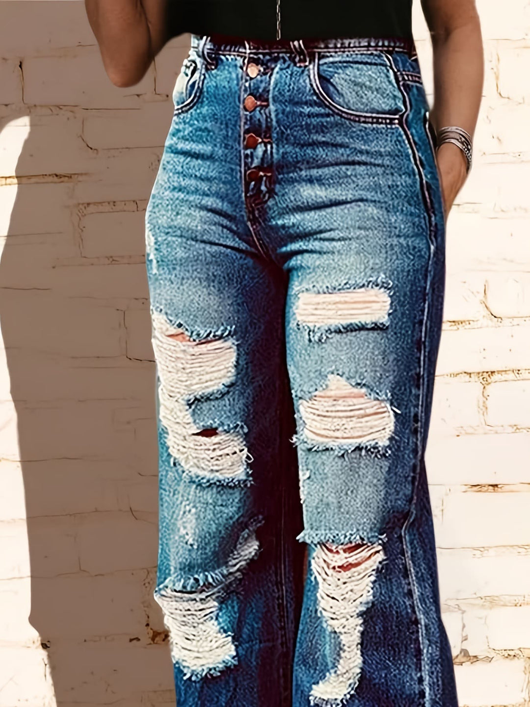 Ripped stretch denim casual jeans
