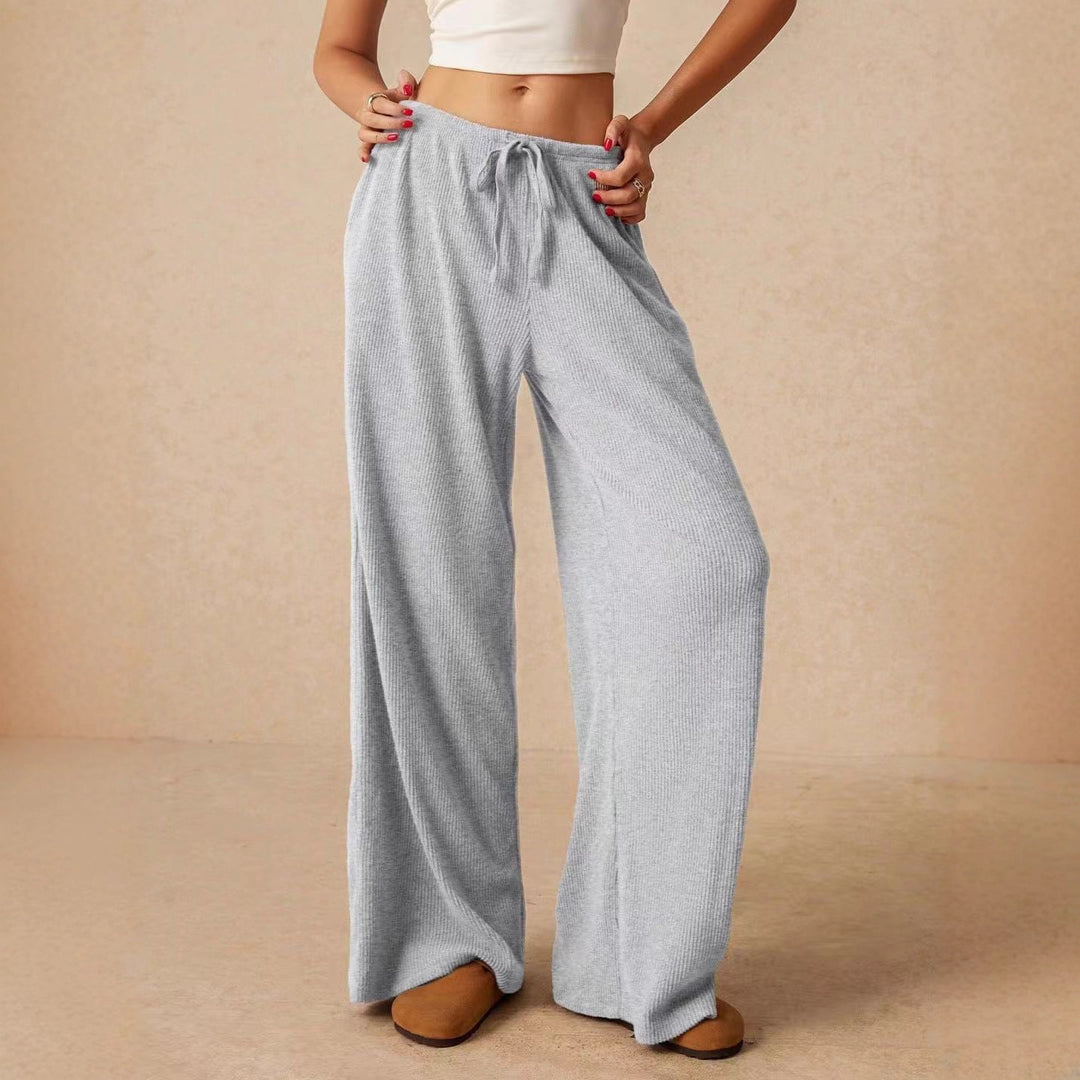 Summer solid color high-waisted casual wide-leg pants for women