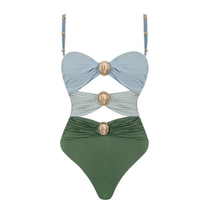 Beaded Strap Cutout Twist Front Swimsuit &amp; Wrap Skirt Set
