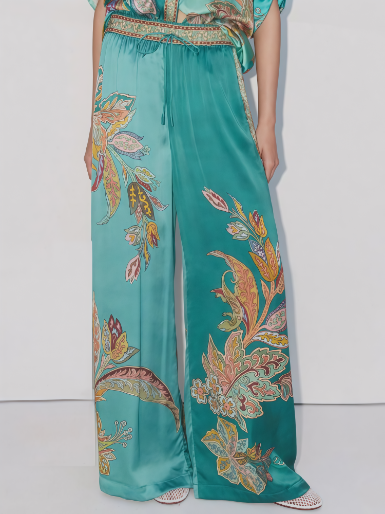 Floral Print Satin Two-Piece Set