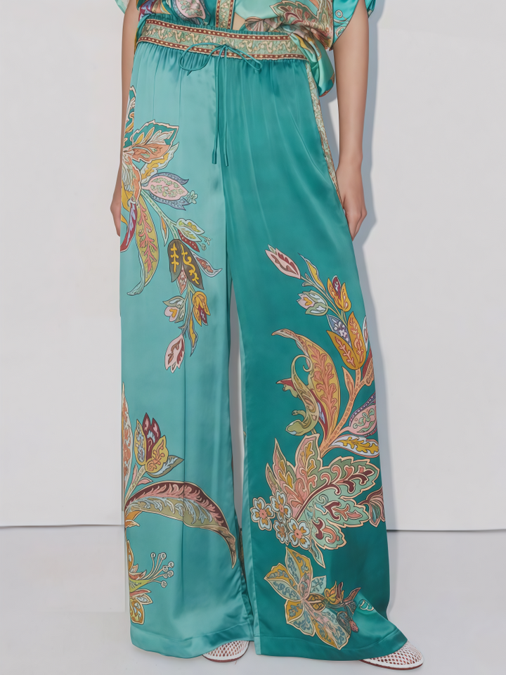 Floral Print Satin Two-Piece Set