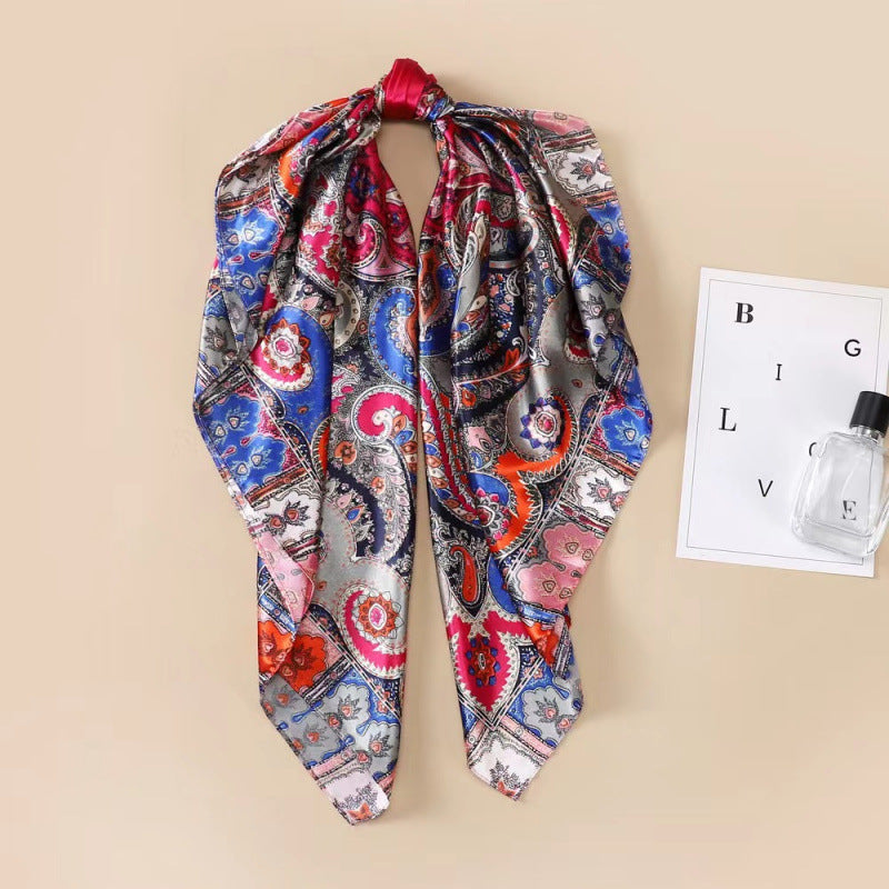 Floral Print Square Satin Scarf