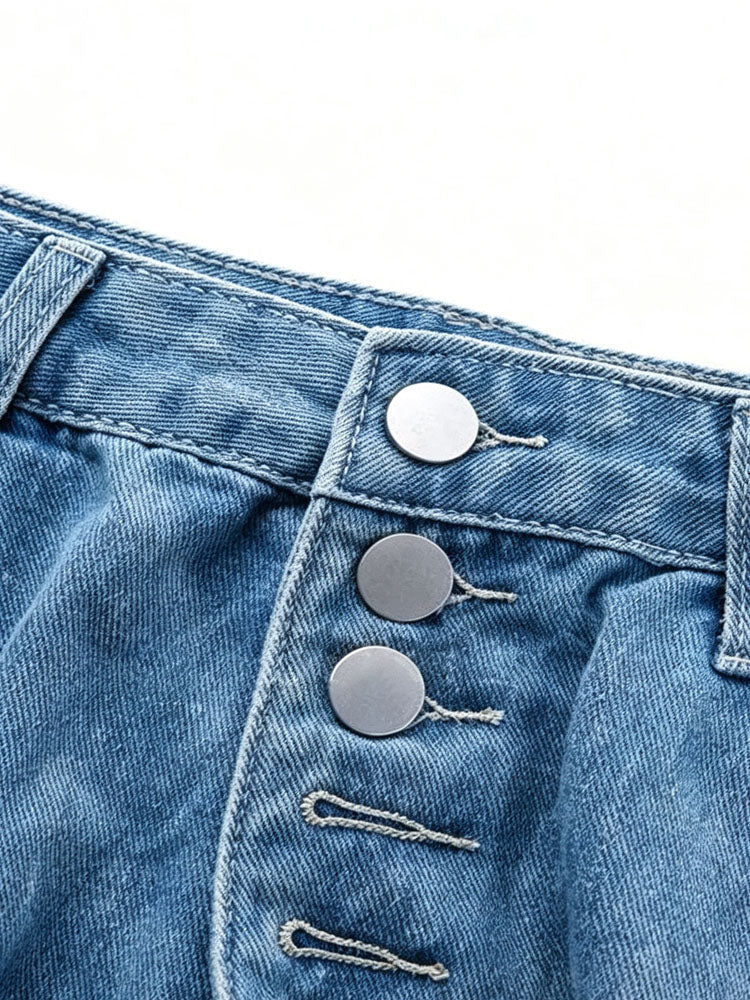 Blue Distressed Straight Leg Jeans