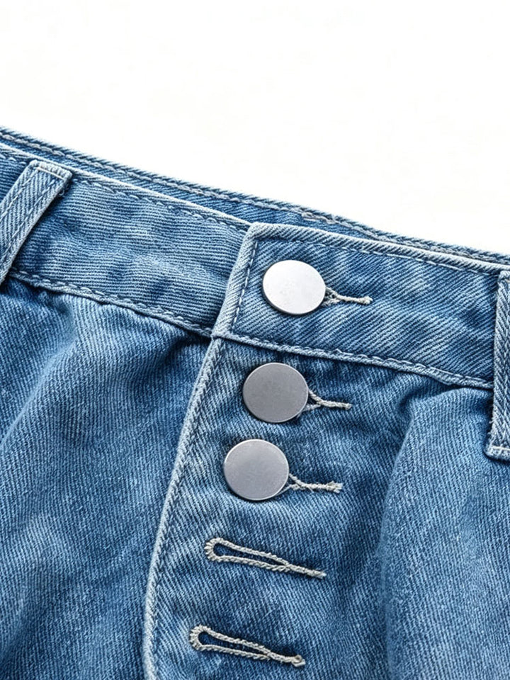 Blue Distressed Straight Leg Jeans