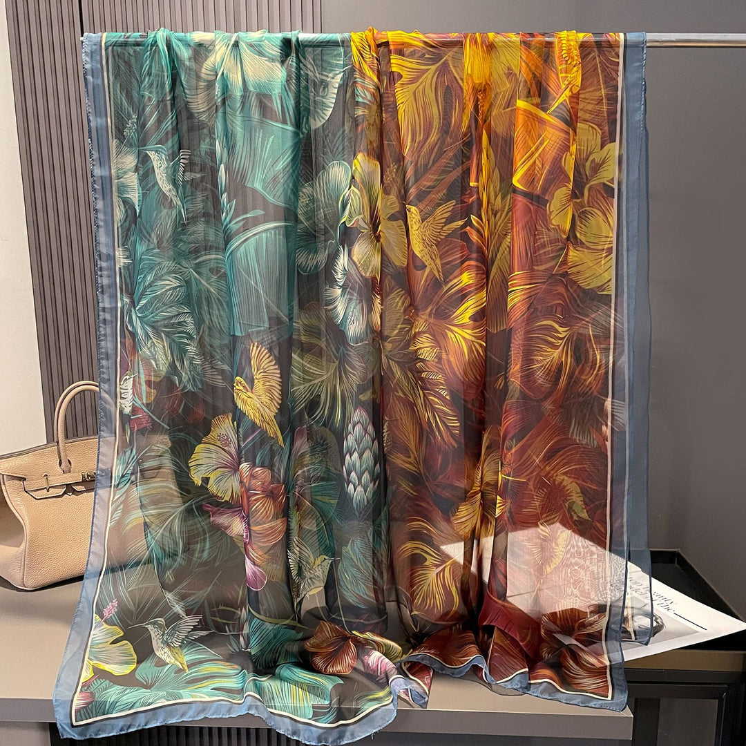 Sheer Artistic Floral Long Scarf Shawl