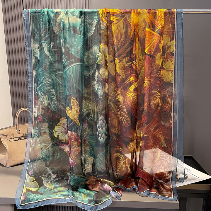 Sheer Artistic Floral Long Scarf Shawl