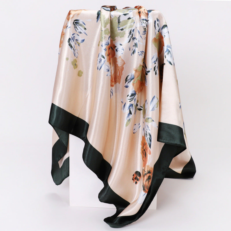 Floral Print Square Satin Scarf