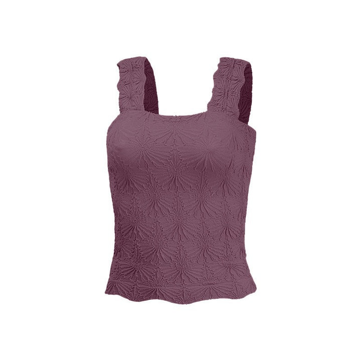 Textured Square Neck Ruched Crop Tank Top