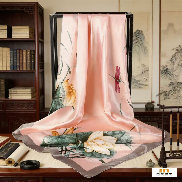 Luxury Printed Satin Square Scarf