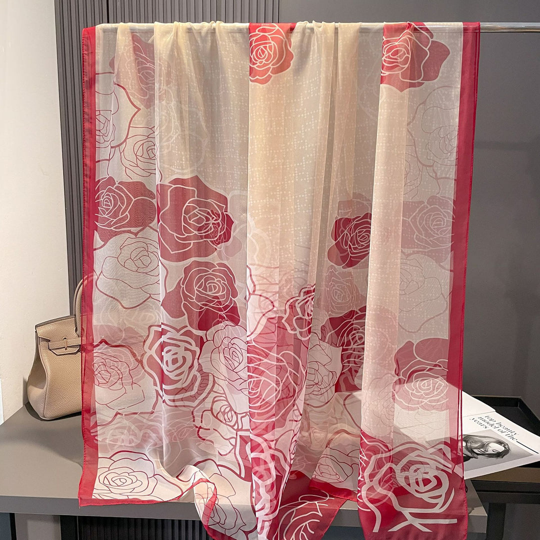 Sheer Artistic Floral Long Scarf Shawl