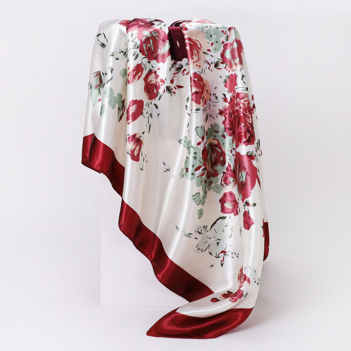 Floral Print Square Satin Scarf
