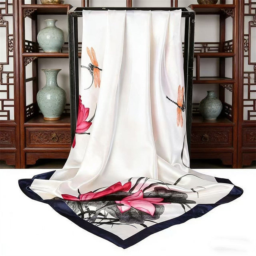 Luxury Printed Satin Square Scarf