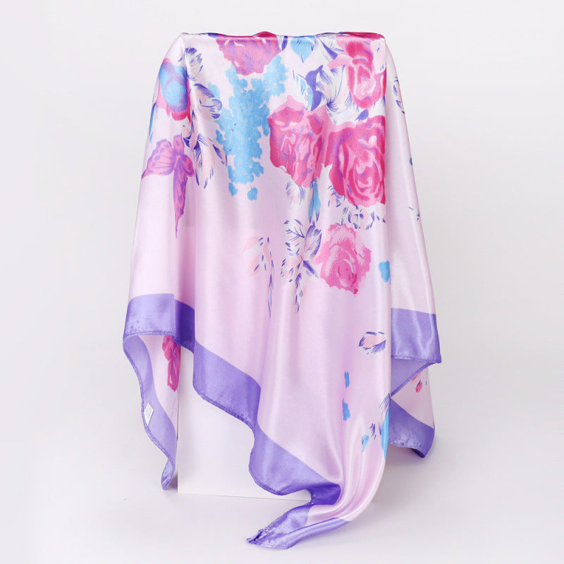 Floral Print Square Satin Scarf
