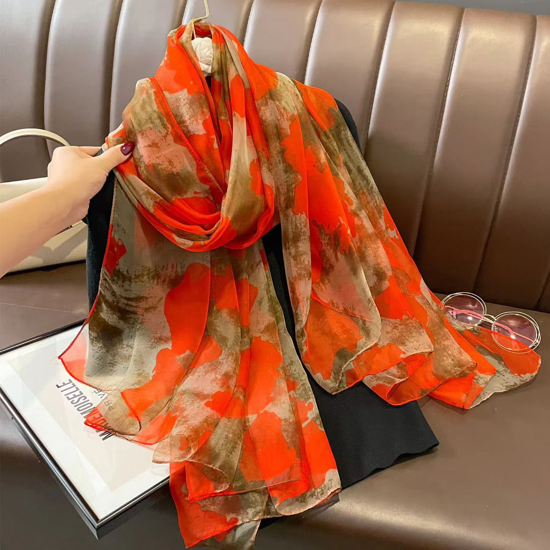 Sheer Artistic Floral Long Scarf Shawl