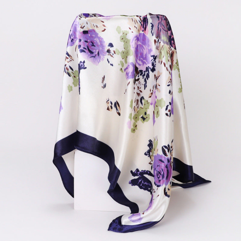 Floral Print Square Satin Scarf