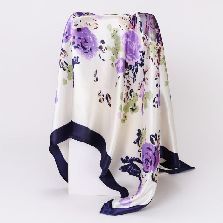 Floral Print Square Satin Scarf