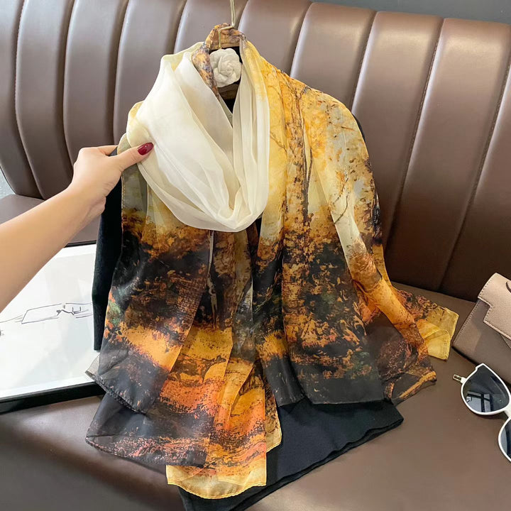 Sheer Artistic Floral Long Scarf Shawl
