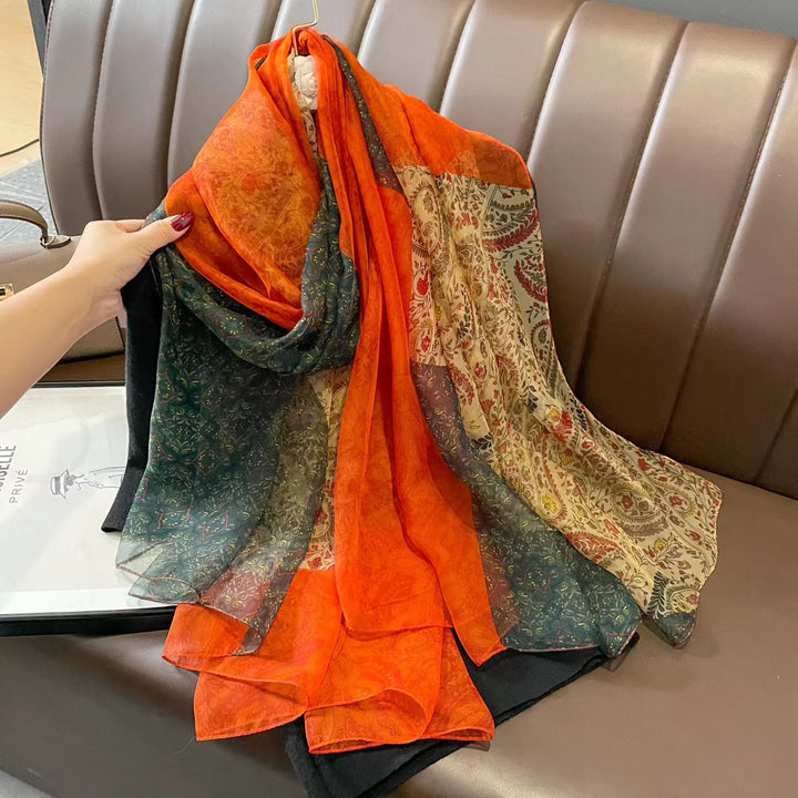 Sheer Artistic Floral Long Scarf Shawl