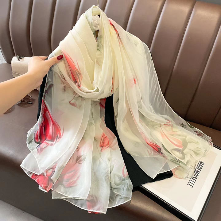 Sheer Artistic Floral Long Scarf Shawl