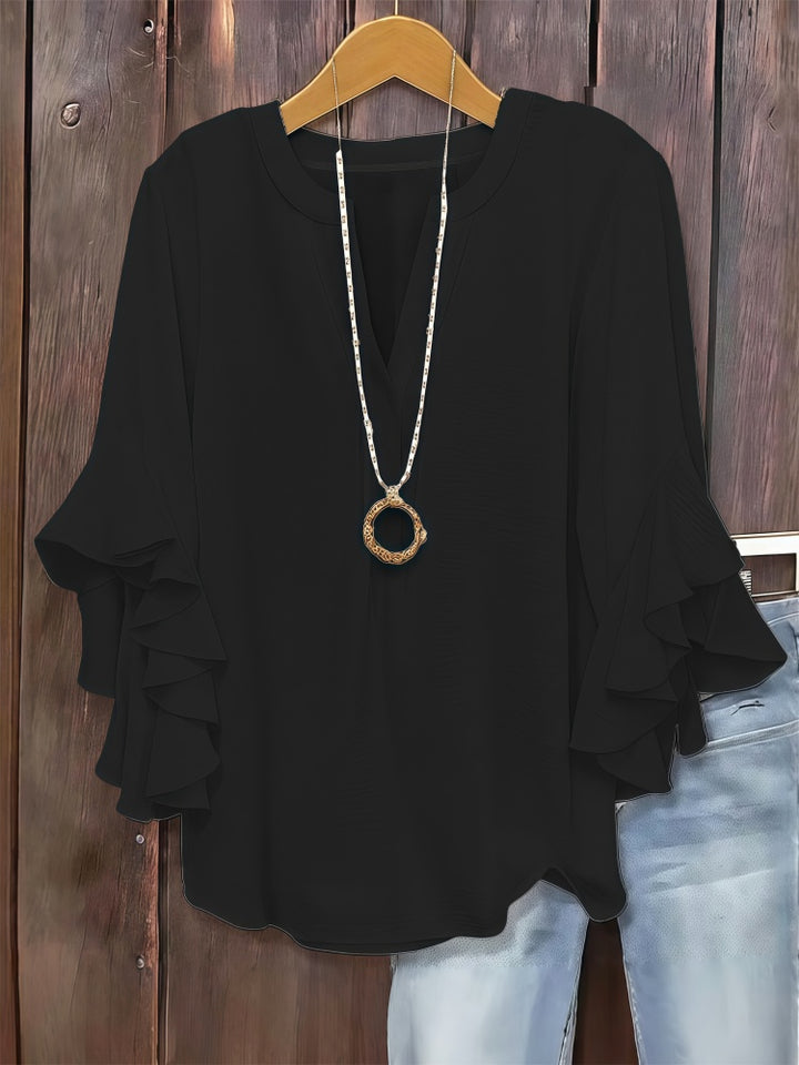 Three-quarter sleeve V-neck top