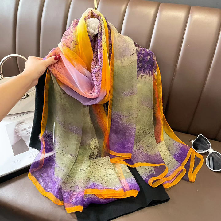Sheer Artistic Floral Long Scarf Shawl