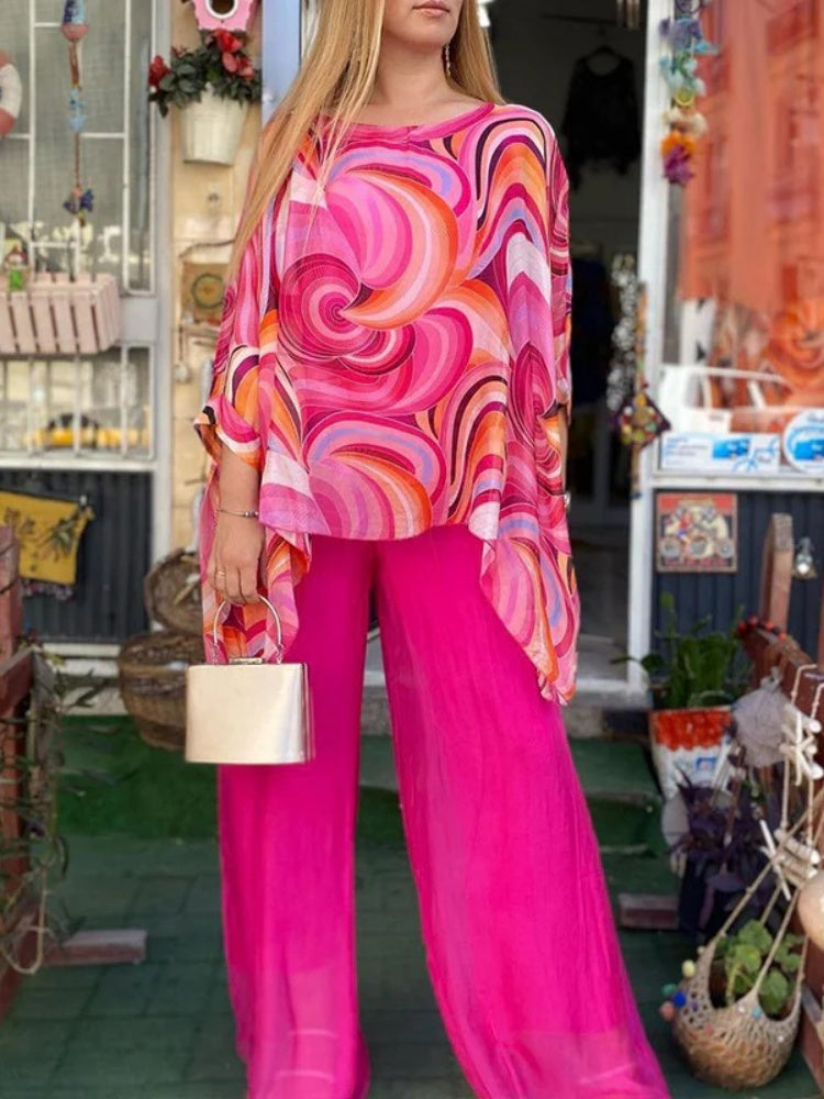 Printed Batwing-Sleeve Set
