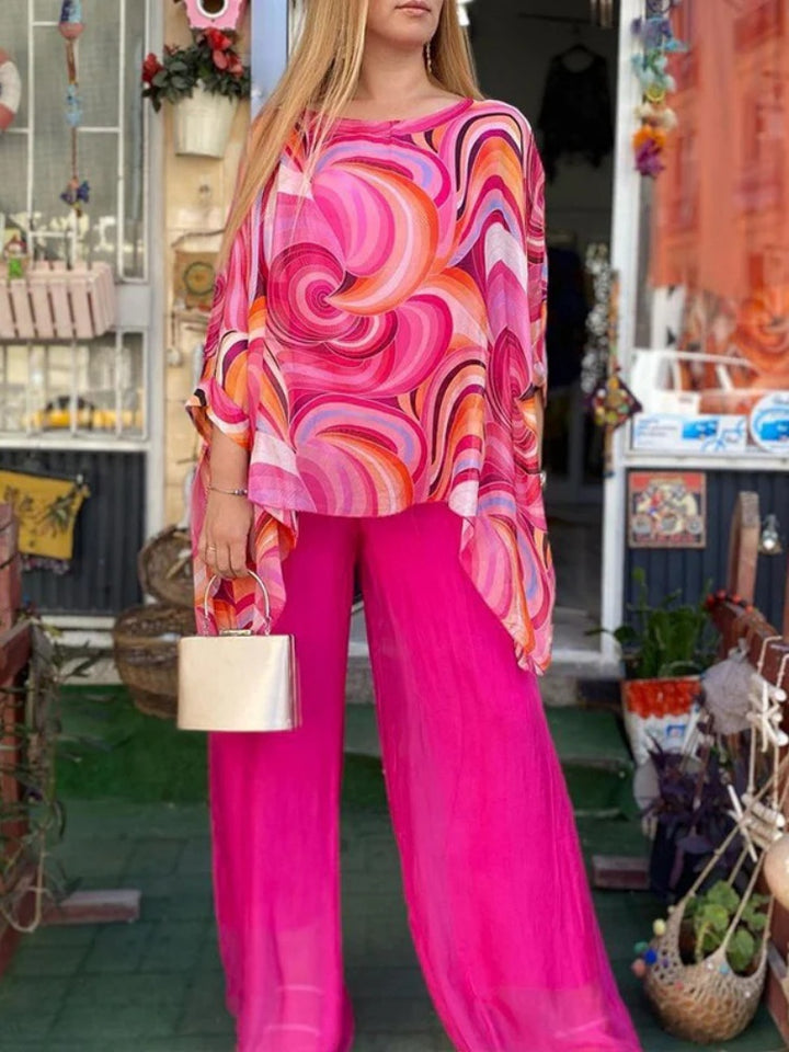 Printed Batwing-Sleeve Set