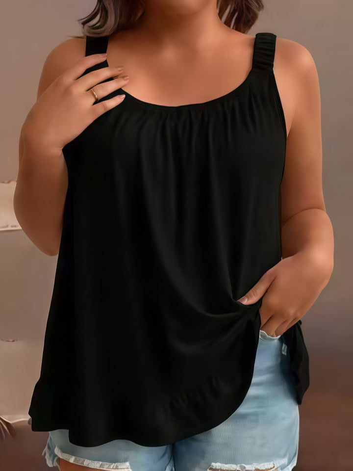 Plus-size loose sleeveless top with ruffles