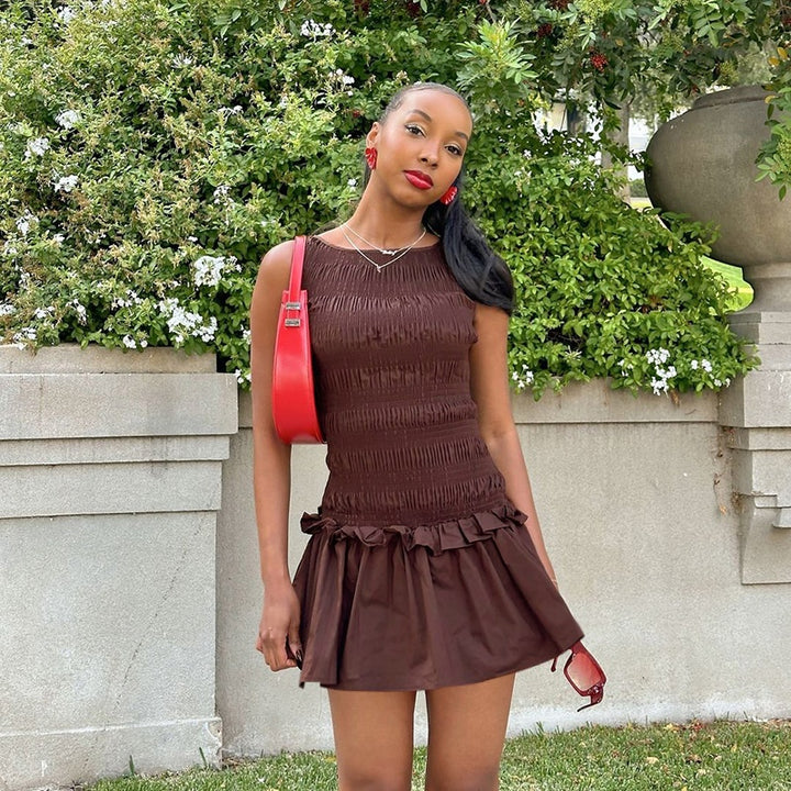 Smocked Ruffle Hem Sleeveless Mini Dress