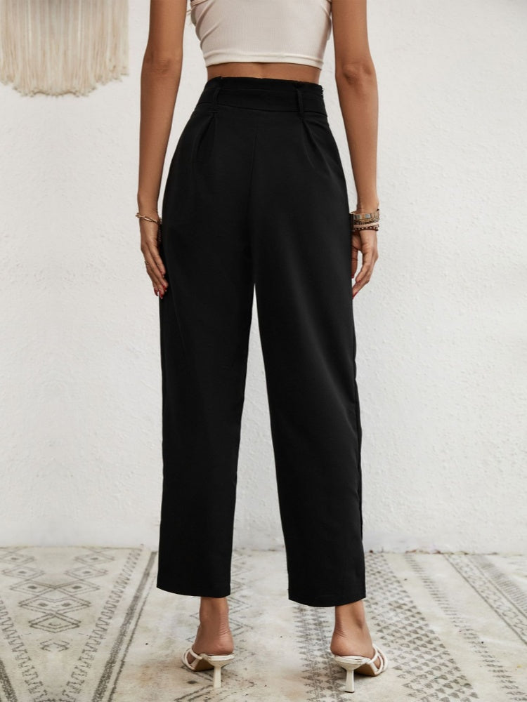 Lace-up high-waisted cropped trousers for a professional look