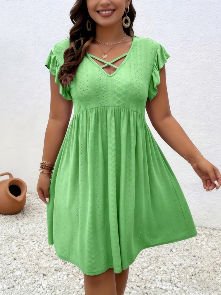 Plus Size Flutter Sleeve V-Neck Dress