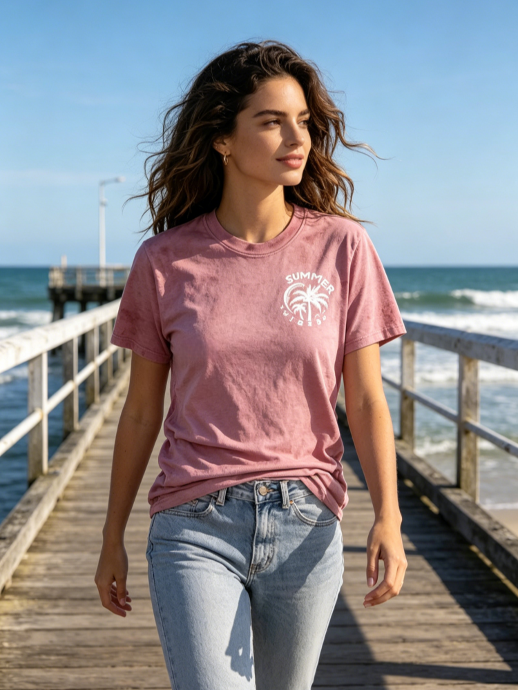 Summer Vibes Sun &amp; Palm Print V-Neck T-Shirt