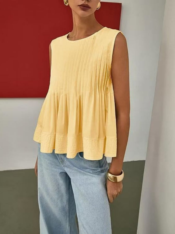 Pleated Sleeveless Peplum Blouse