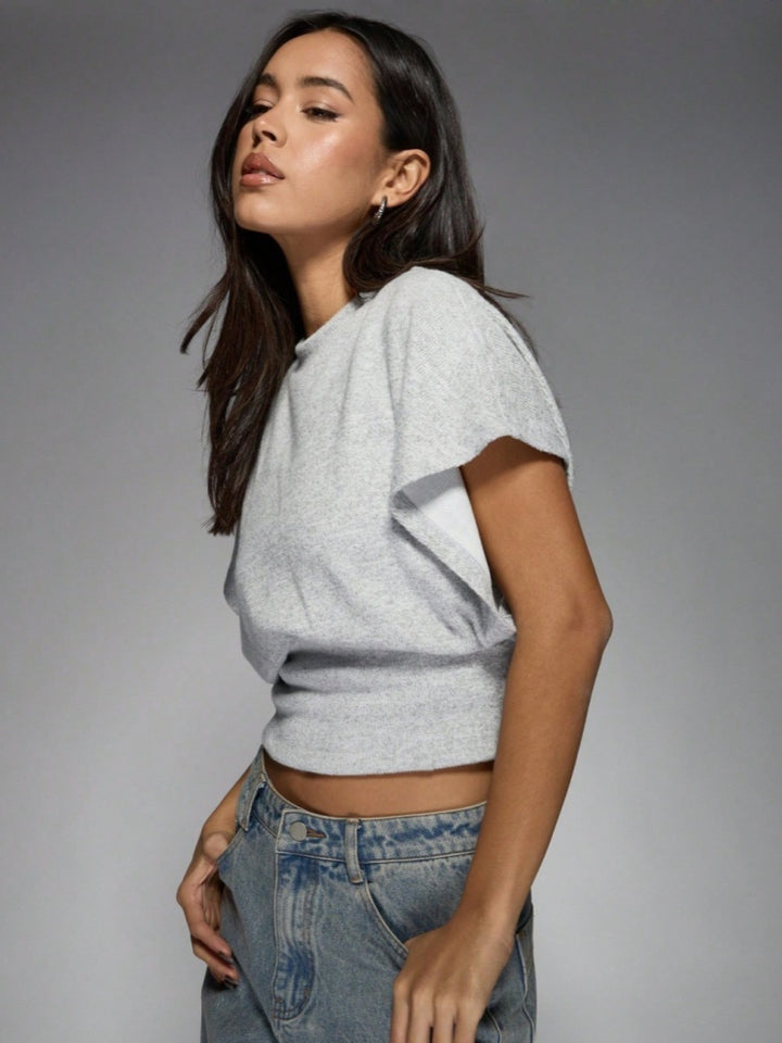Draped Batwing Sleeve Cropped T-Shirt