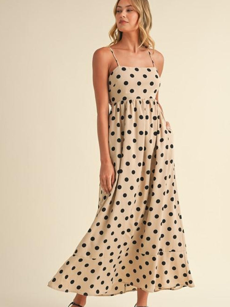 Polka Dot Spaghetti Strap Square Neck Maxi Dress