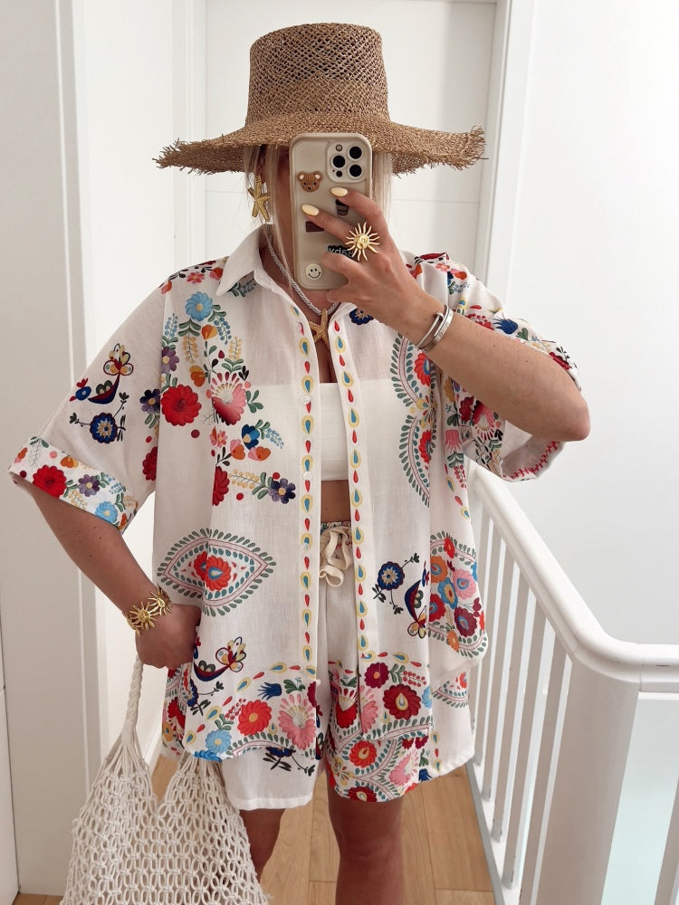 Floral Print Linen Blend Two-Piece Set