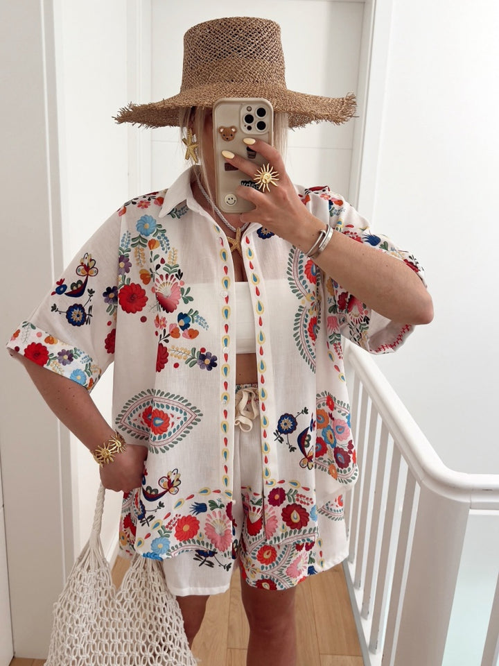 Floral Print Linen Blend Two-Piece Set