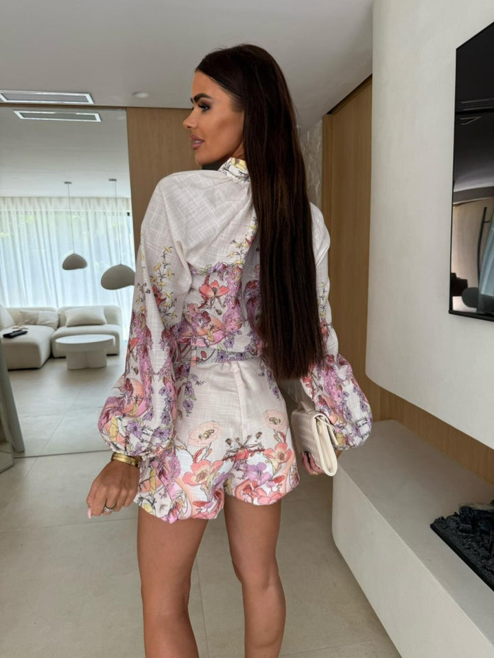 Floral Paisley Print Linen Blend Two-Piece Set