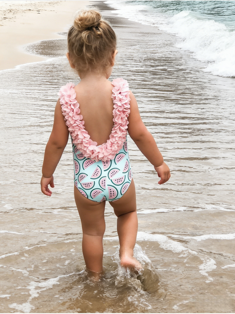 Baby Girls Cute One-Piece Swimsuit – Watermelon Print with 3D Ruffle Straps