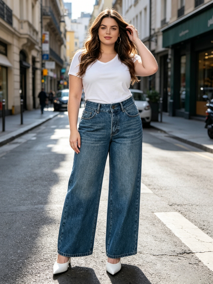 Ultra High Waist Medium Stretch Wide Leg Full Length Denim Jeans