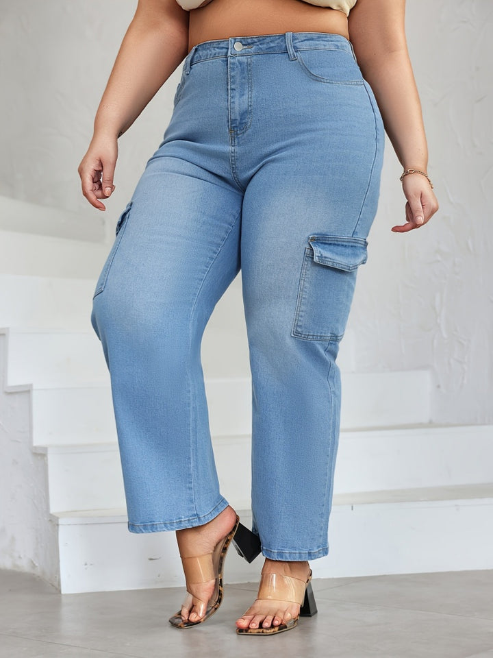 Plus Size Light Wash Cargo Jeans