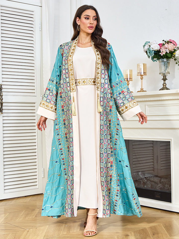 Embroidered Open-Front Abaya Kimono Set