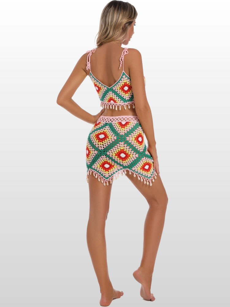 Boho Crochet Beach Set – Bikini Top &amp; Skirt