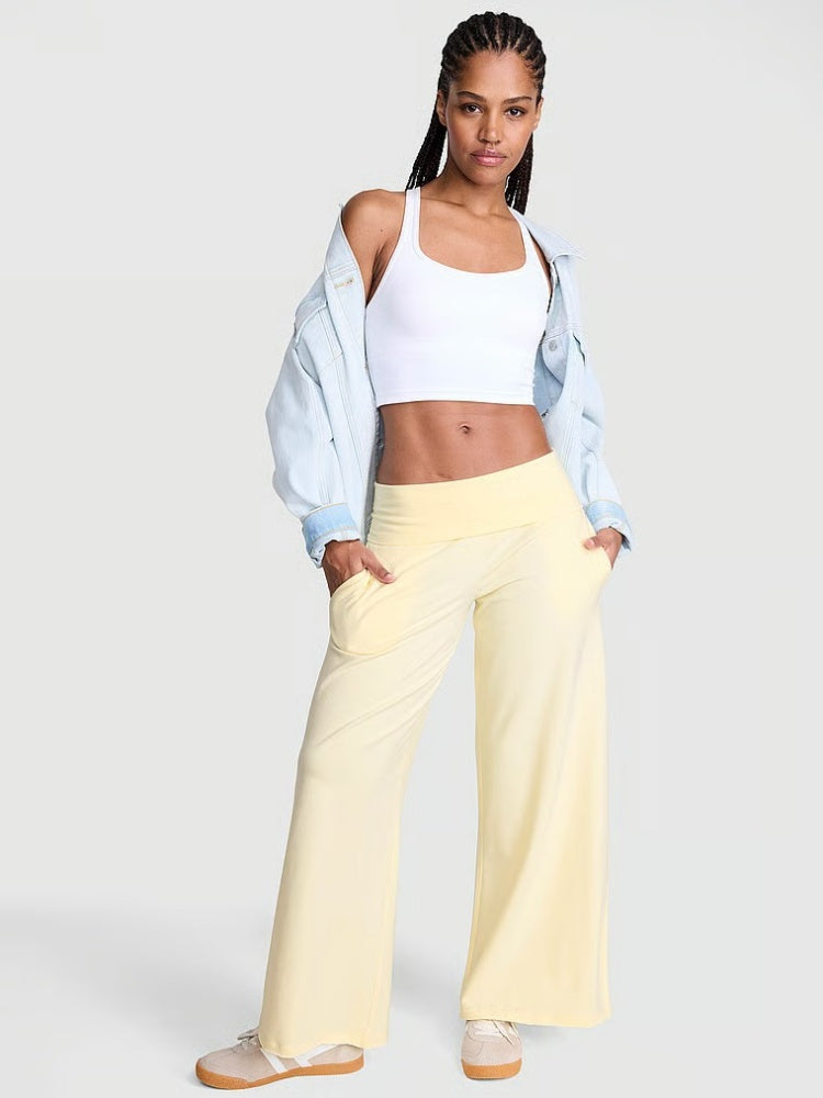 High Waisted Fold-Over Wide Leg Pants