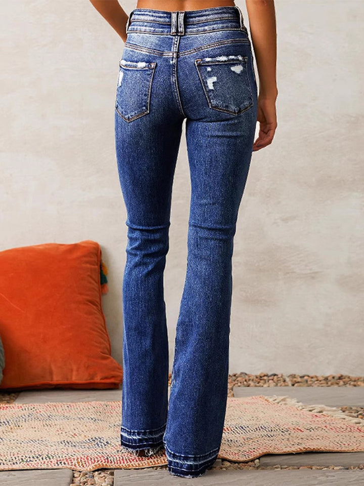 Retro ripped denim flared jeans