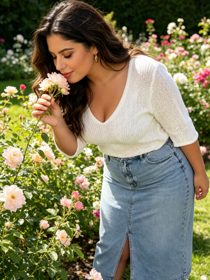 High Waisted Slit Denim Midi Skirt