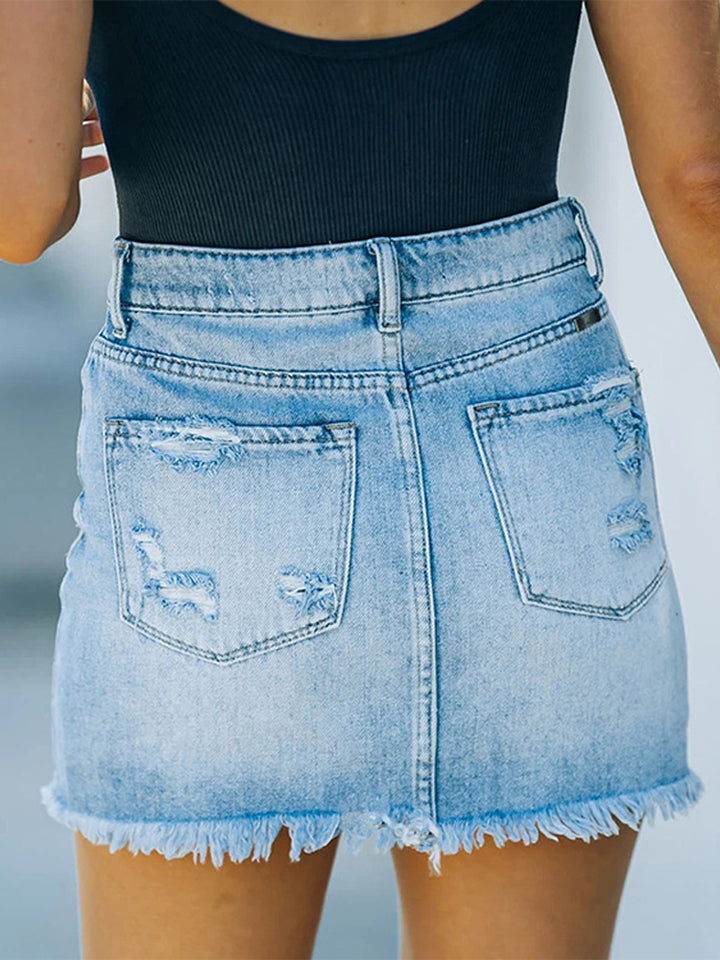 Bodycon ripped and frayed denim A-line skirt